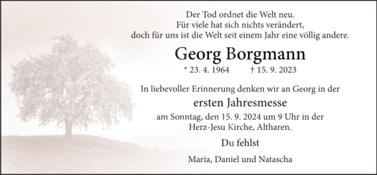 Traueranzeige von Georg Borgmann von Neue Osnabrücker Zeitung GmbH & Co. KG