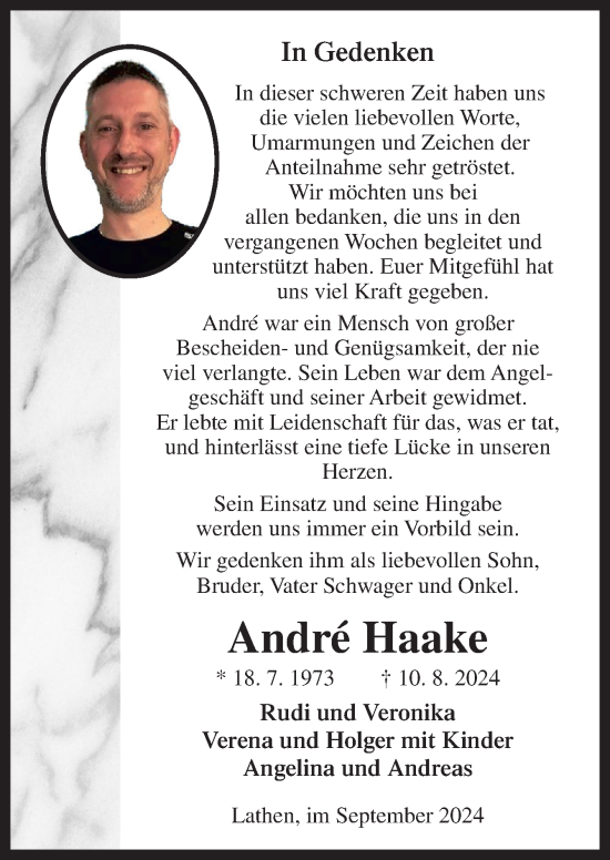 Traueranzeige von Andre Haake von Neue Osnabrücker Zeitung GmbH & Co. KG