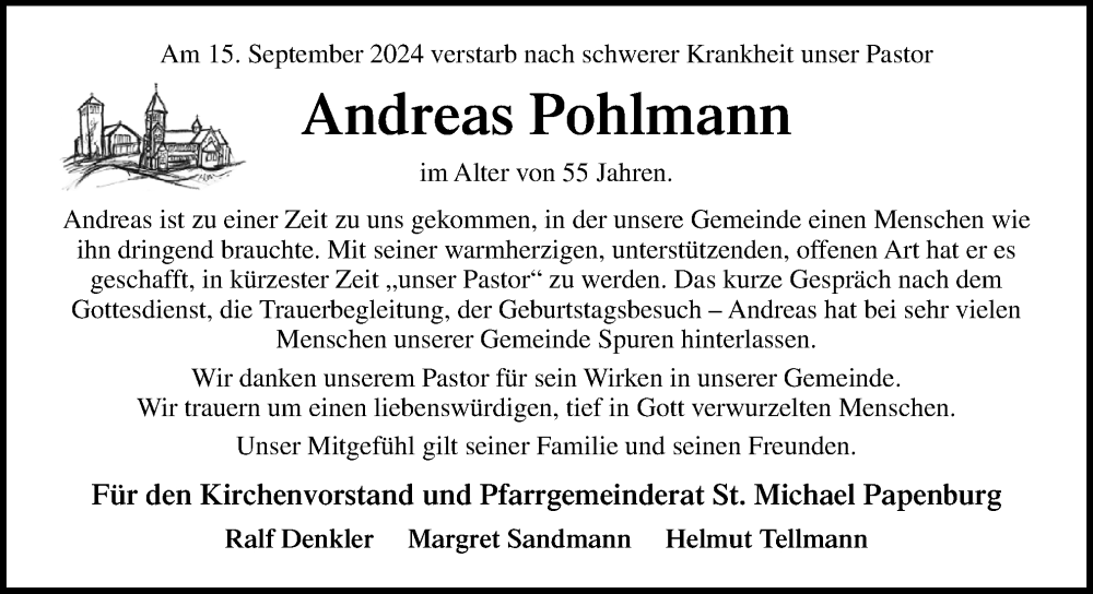  Traueranzeige für Andreas Pohlmann vom 21.09.2024 aus Neue Osnabrücker Zeitung GmbH & Co. KG