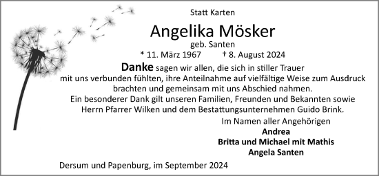 Traueranzeige von Angelika Mösker  von Neue Osnabrücker Zeitung GmbH & Co. KG