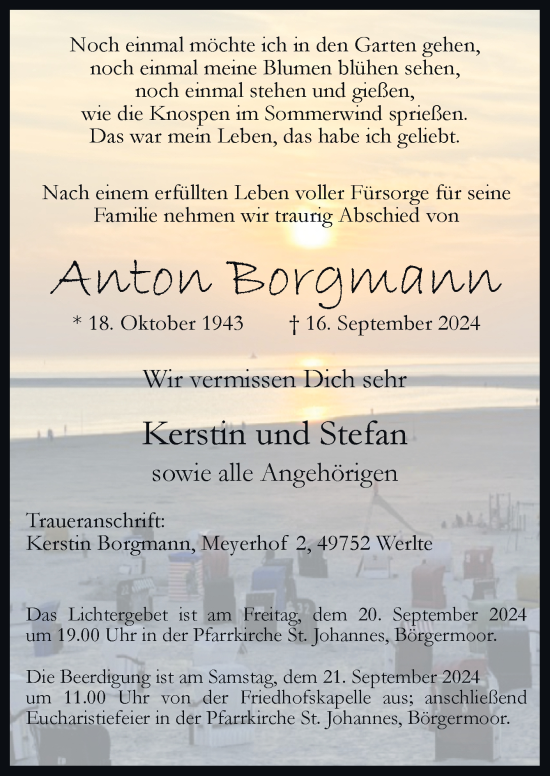 Traueranzeige von Anton Borgmann von Neue Osnabrücker Zeitung GmbH & Co. KG