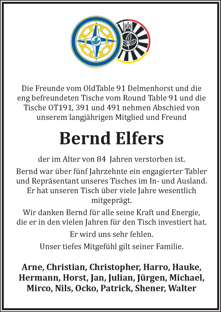  Traueranzeige für Bernd Elfers vom 21.09.2024 aus DK Medien GmbH & Co. KG