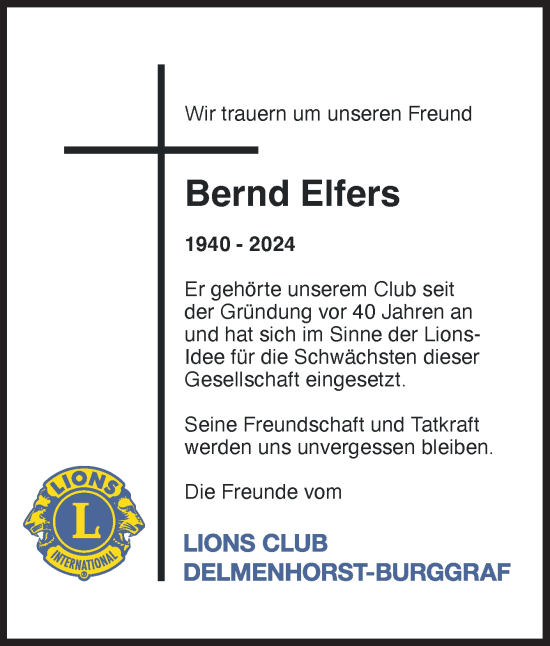 Traueranzeige von Bernd Elfers von DK Medien GmbH & Co. KG