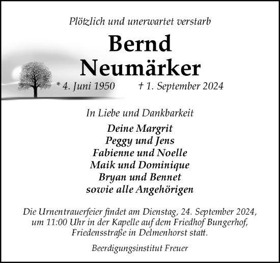 Traueranzeige von Bernd Neumärker von DK Medien GmbH & Co. KG