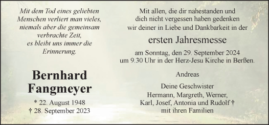 Traueranzeige von Bernhard Fangmeyer von Neue Osnabrücker Zeitung GmbH & Co. KG