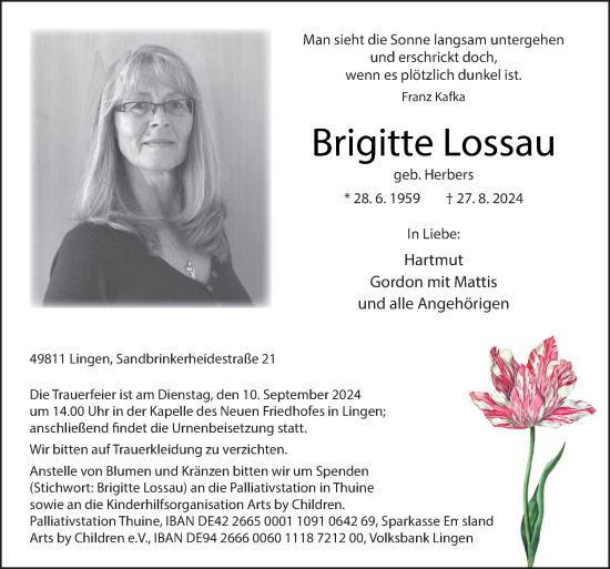 Traueranzeige von Brigitte Lossau von Neue Osnabrücker Zeitung GmbH & Co. KG