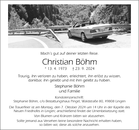 Traueranzeige von Christian Böhm von Neue Osnabrücker Zeitung GmbH & Co. KG