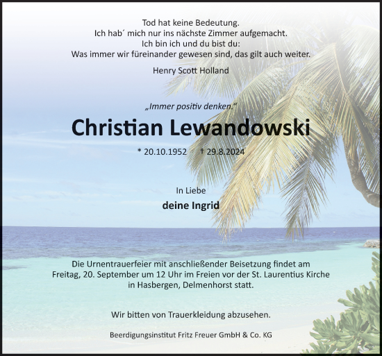 Traueranzeige von Christian Lewandowski von DK Medien GmbH & Co. KG