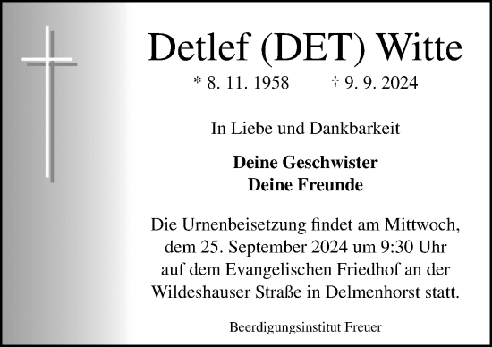 Traueranzeige von Detlef Witte von DK Medien GmbH & Co. KG