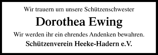 Traueranzeige von Dorothea Ewing von Neue Osnabrücker Zeitung GmbH & Co. KG