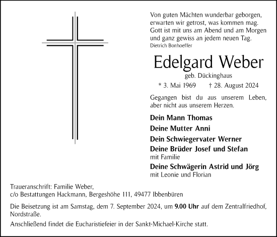 Traueranzeige von Edelgard Weber von Neue Osnabrücker Zeitung GmbH & Co. KG