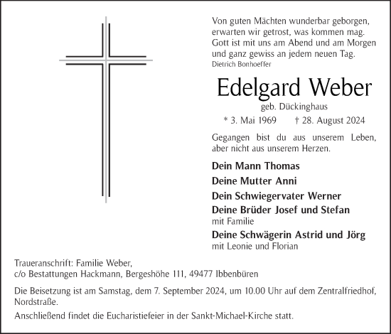 Traueranzeige von Edelgard Weber von Neue Osnabrücker Zeitung GmbH & Co. KG