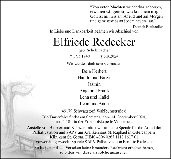 Traueranzeige von Elfriede Redecker von Neue Osnabrücker Zeitung GmbH & Co. KG