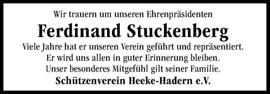 Traueranzeige von Ferdinand Stuckenberg von Neue Osnabrücker Zeitung GmbH & Co. KG