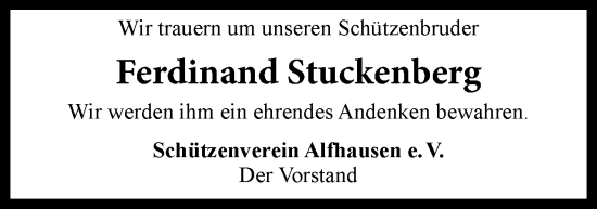 Traueranzeige von Ferdinand Stuckenberg von Neue Osnabrücker Zeitung GmbH & Co. KG