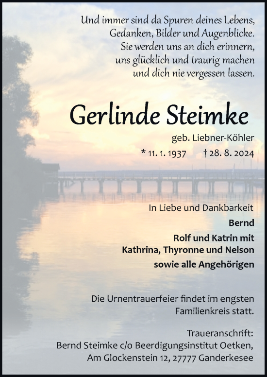 Traueranzeige von Gerlinde Steimke von DK Medien GmbH & Co. KG