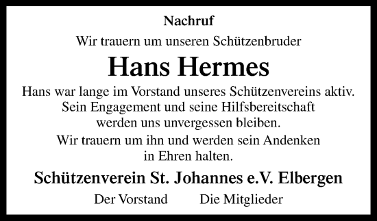 Traueranzeige von Hans Hermes von Neue Osnabrücker Zeitung GmbH & Co. KG