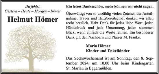 Traueranzeige von Helmut Hömer von Neue Osnabrücker Zeitung GmbH & Co. KG