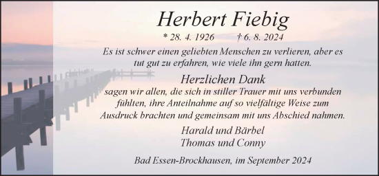 Traueranzeige von Herbert Fiebig von Neue Osnabrücker Zeitung GmbH & Co. KG