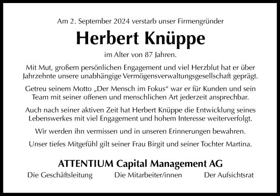 Traueranzeige von Herbert Knüppe von Neue Osnabrücker Zeitung GmbH & Co. KG