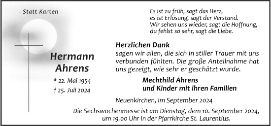 Traueranzeige von Hermann Ahrens von Neue Osnabrücker Zeitung GmbH & Co. KG