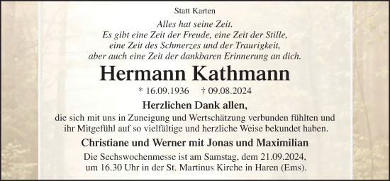 Traueranzeige von Hermann Kathmann von Neue Osnabrücker Zeitung GmbH & Co. KG