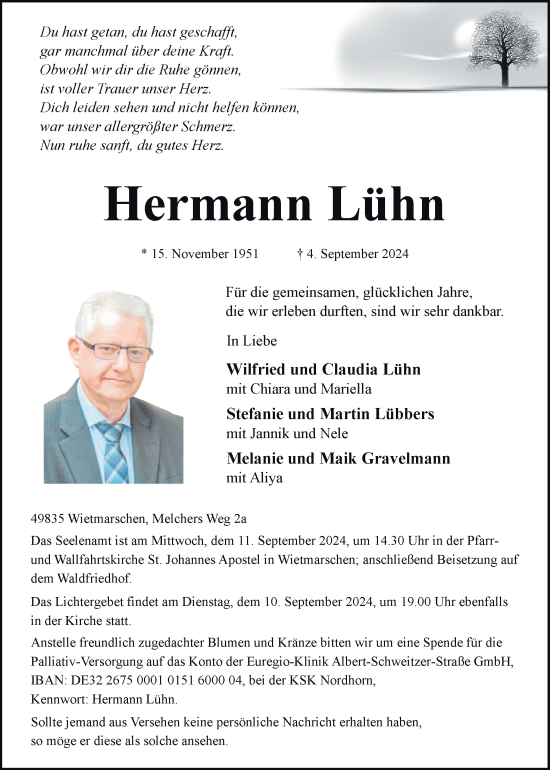 Traueranzeige von Hermann Lühn von Neue Osnabrücker Zeitung GmbH & Co. KG