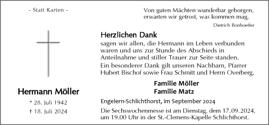 Traueranzeige von Hermann Möller von Neue Osnabrücker Zeitung GmbH & Co. KG