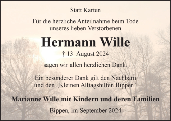 Traueranzeige von Hermann Wille von Neue Osnabrücker Zeitung GmbH & Co. KG