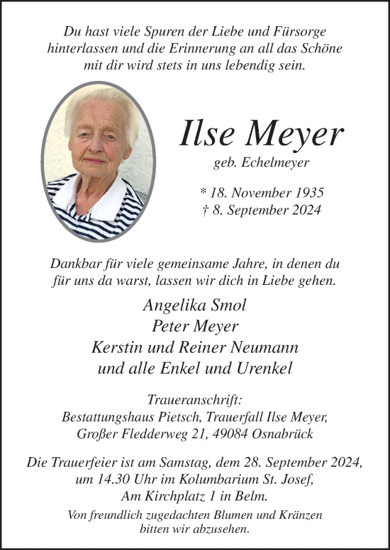 Traueranzeige von Ilse Meyer von Neue Osnabrücker Zeitung GmbH & Co. KG