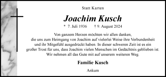 Traueranzeige von Joachim Kusch von Neue Osnabrücker Zeitung GmbH & Co. KG