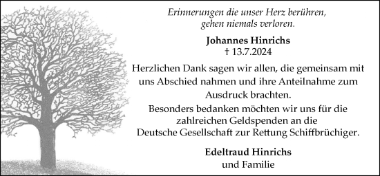 Traueranzeige von Johannes Hinrichs von DK Medien GmbH & Co. KG