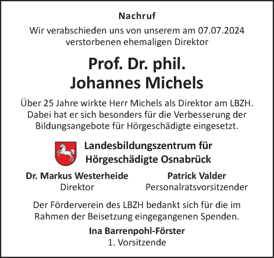 Traueranzeige von Johannes Michels von Neue Osnabrücker Zeitung GmbH & Co. KG