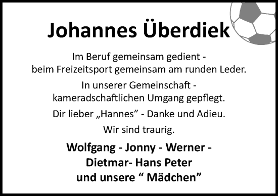 Traueranzeige von Johannes Überdiek von DK Medien GmbH & Co. KG