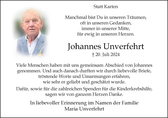 Traueranzeige von Johannes Unverfehrt von Neue Osnabrücker Zeitung GmbH & Co. KG