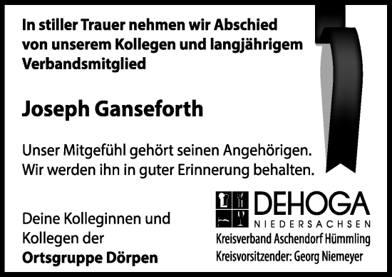 Traueranzeige von Joseph Ganseforth von Neue Osnabrücker Zeitung GmbH & Co. KG