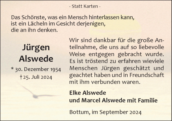 Traueranzeige von Jürgen Alswede von Neue Osnabrücker Zeitung GmbH & Co. KG