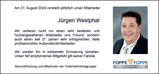 Traueranzeige von Jürgen Westphal von Neue Osnabrücker Zeitung GmbH & Co. KG