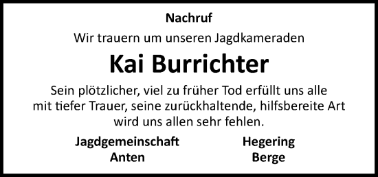 Traueranzeige von Kai Burrichter von Neue Osnabrücker Zeitung GmbH & Co. KG