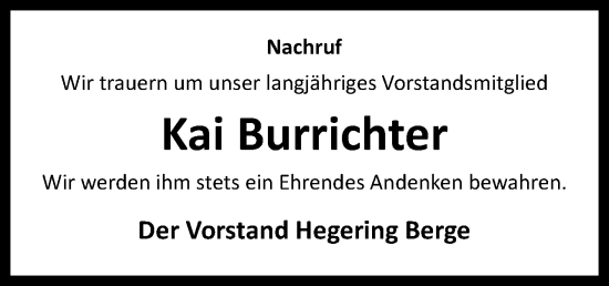 Traueranzeige von Kai Burrichter von Neue Osnabrücker Zeitung GmbH & Co. KG