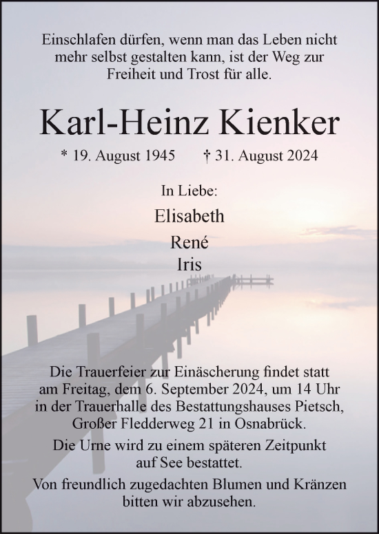 Traueranzeige von Karl-Heinz Kienker von Neue Osnabrücker Zeitung GmbH & Co. KG