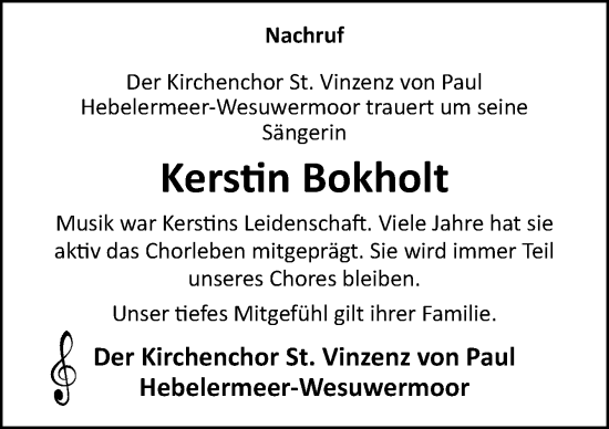 Traueranzeige von Kerstin Bokholt von Neue Osnabrücker Zeitung GmbH & Co. KG