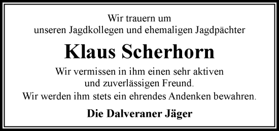 Traueranzeige von Klaus Scherhorn von Neue Osnabrücker Zeitung GmbH & Co. KG