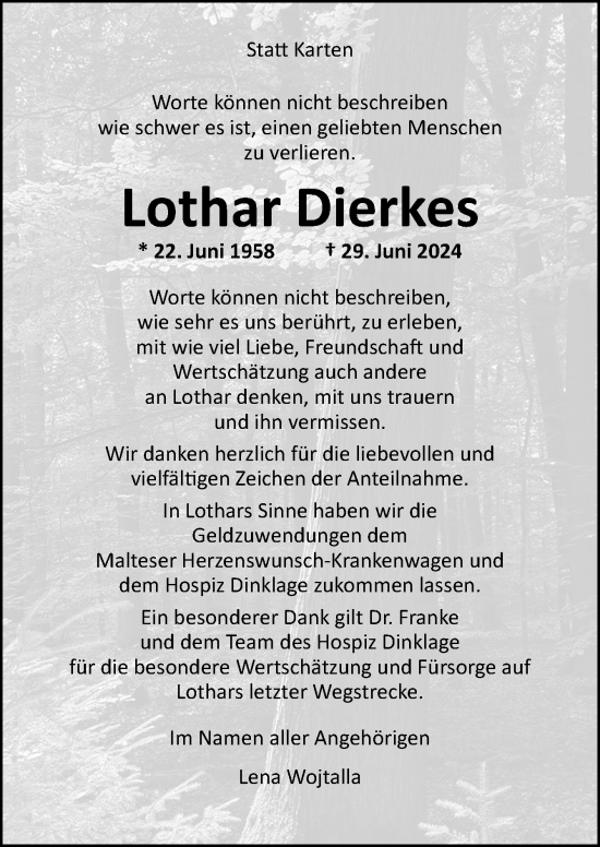 Traueranzeige von Lothar Dierkes von Neue Osnabrücker Zeitung GmbH & Co. KG