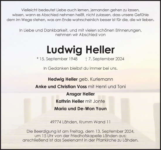 Traueranzeige von Ludwig Heller von Neue Osnabrücker Zeitung GmbH & Co. KG