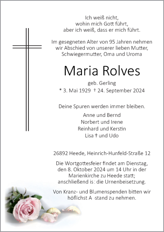 Traueranzeige von Maria Rolves von Neue Osnabrücker Zeitung GmbH & Co. KG