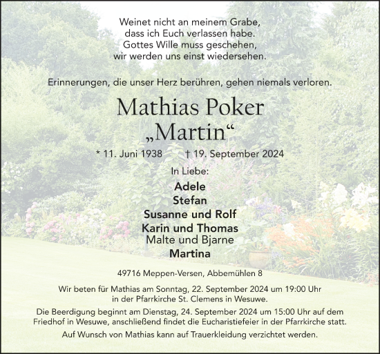 Traueranzeige von Mathias Poker von Neue Osnabrücker Zeitung GmbH & Co. KG