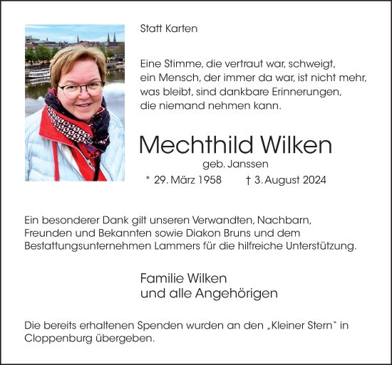 Traueranzeige von Mechthild Wilken von Neue Osnabrücker Zeitung GmbH & Co. KG