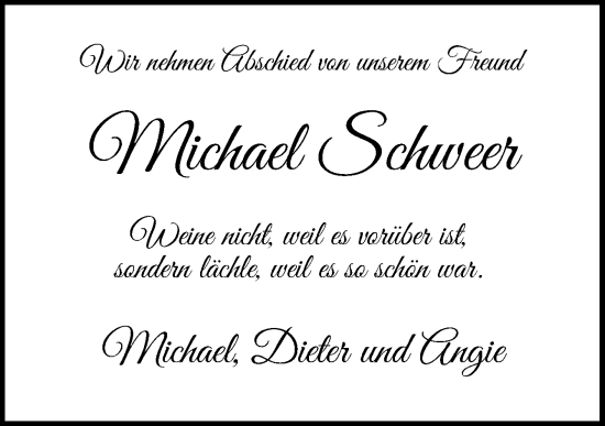 Traueranzeige von Michael Schweer von Neue Osnabrücker Zeitung GmbH & Co. KG