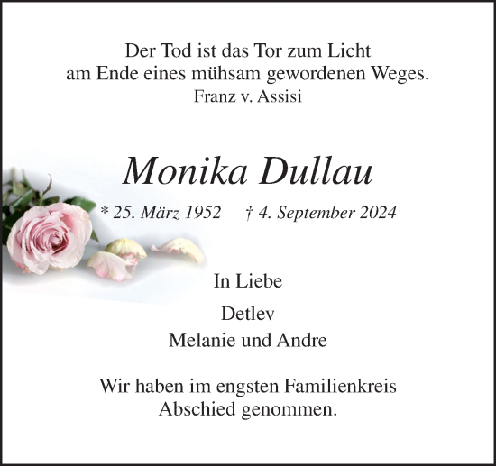 Traueranzeige von Monika Dullau von Neue Osnabrücker Zeitung GmbH & Co. KG